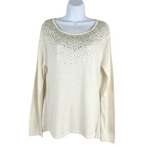 Tommy Bahama Sweater Top Medium Sequins Silver Vista Crew Cream NWT FS-1270‎